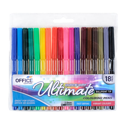 Office Central Ultimate Quick Dry Coloured Pens 18Pk