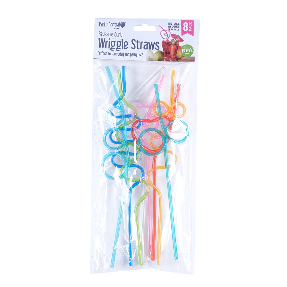 Party Central Reusable Curly Wriggle Straws 8Pk