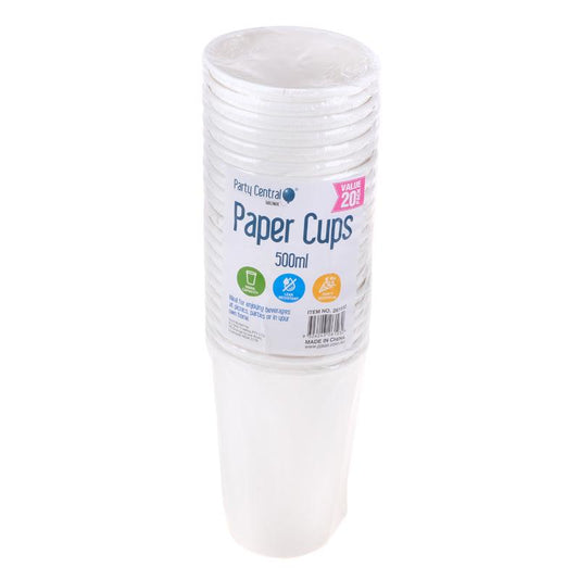 Paper Cups White 500ml 20pk