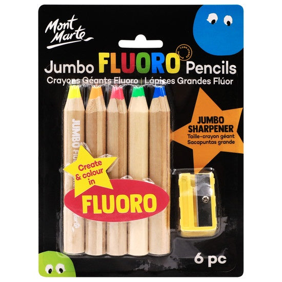 Mont Marte Jumbo Fluoro Colouring Pencils with Sharpener 6pc